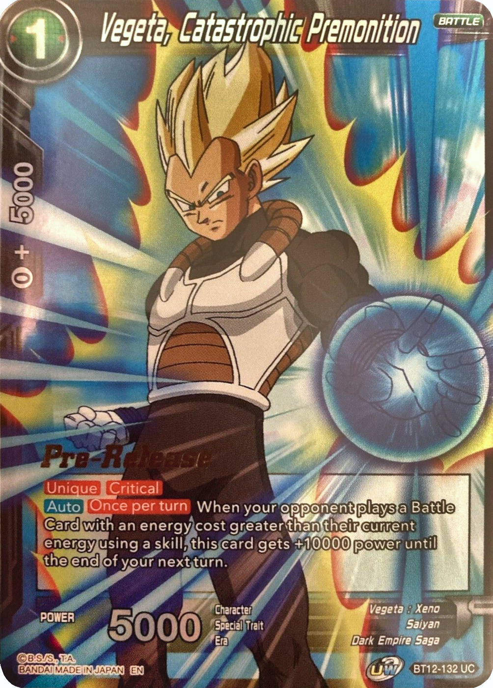 Vegeta, Catastrophic Premonition (BT12-132) [Vicious Rejuvenation Prerelease Promos] | Enigma On Main