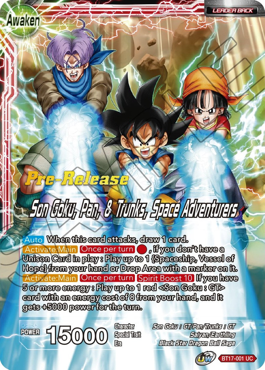 Son Goku // Son Goku, Pan, and Trunks, Space Adventurers (BT17-001) [Ultimate Squad Prerelease Promos] | Enigma On Main