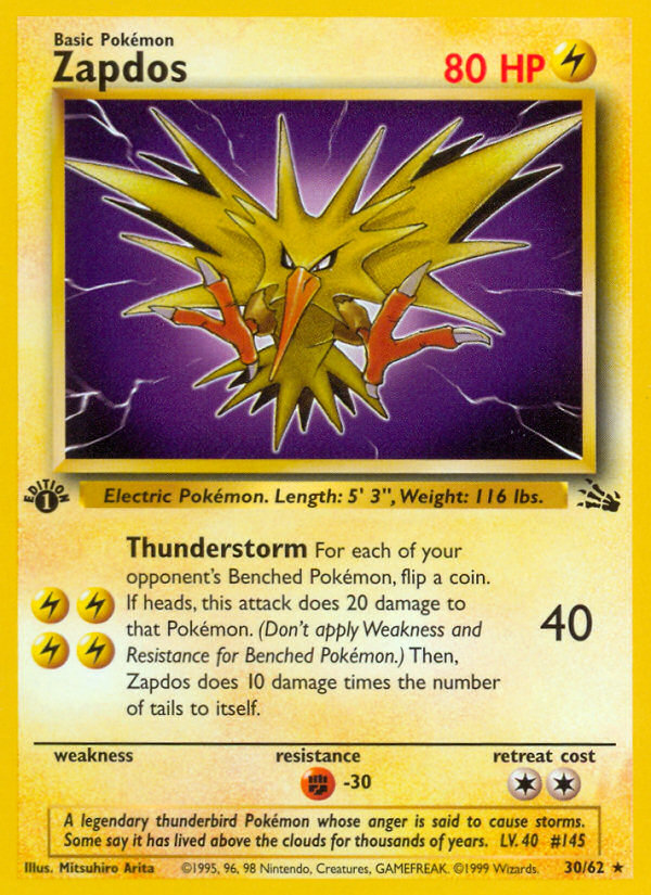 Zapdos (30/62) [Fossil 1st Edition] | Enigma On Main