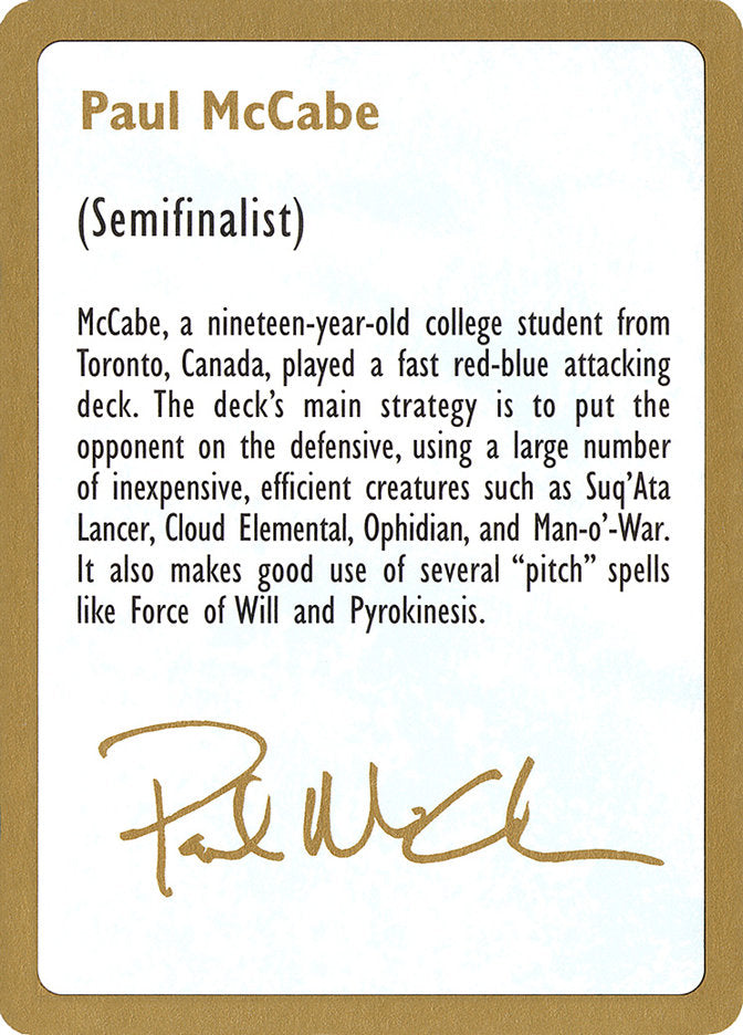 Paul McCabe Bio [World Championship Decks 1997] | Enigma On Main