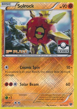 Solrock (64/146) (3rd Place League Challenge Promo) [XY: Base Set] | Enigma On Main