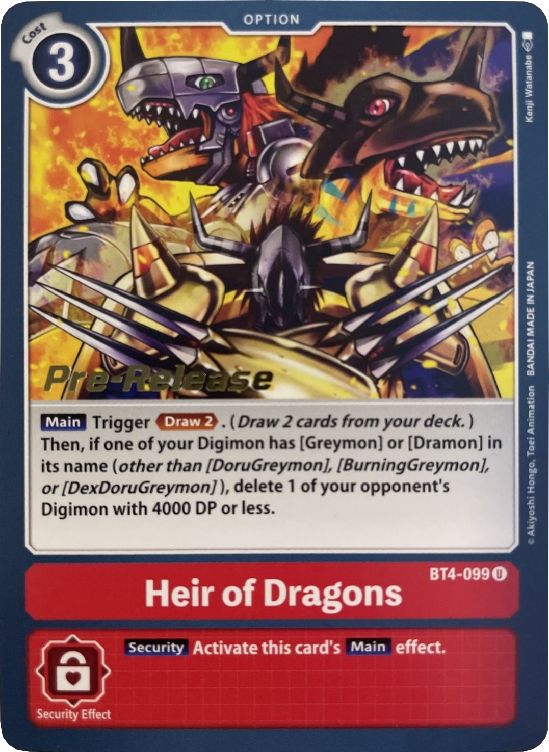 Heir of Dragons [BT4-099] [Great Legend Pre-Release Promos] | Enigma On Main