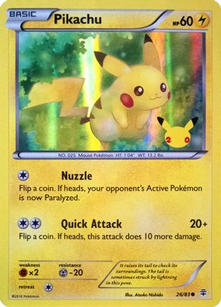 Pikachu (26/83) (20th Anniversary) [XY: Generations] | Enigma On Main