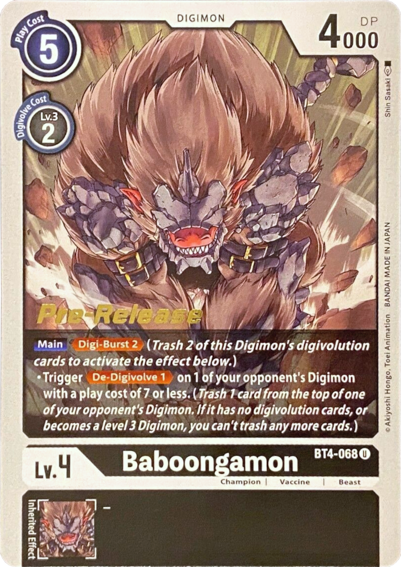 Baboongamon [BT4-068] [Great Legend Pre-Release Promos] | Enigma On Main