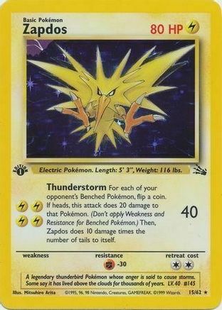 Zapdos (15/62) (Cosmos Holo) [Fossil 1st Edition] | Enigma On Main