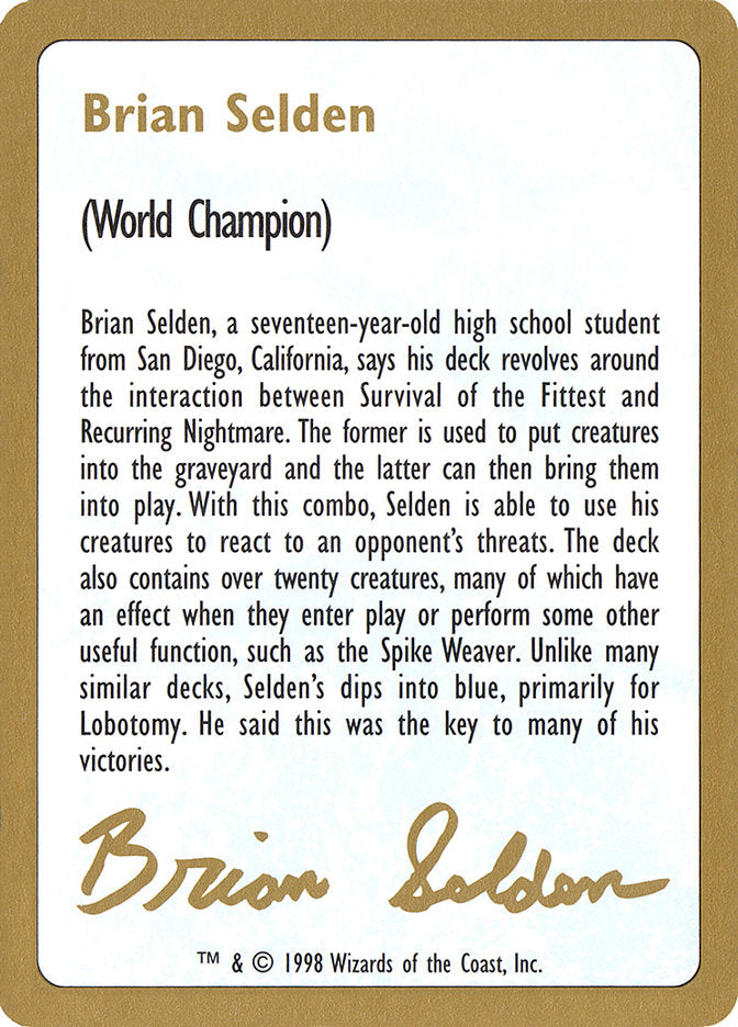 Brian Selden Bio [World Championship Decks 1998] | Enigma On Main