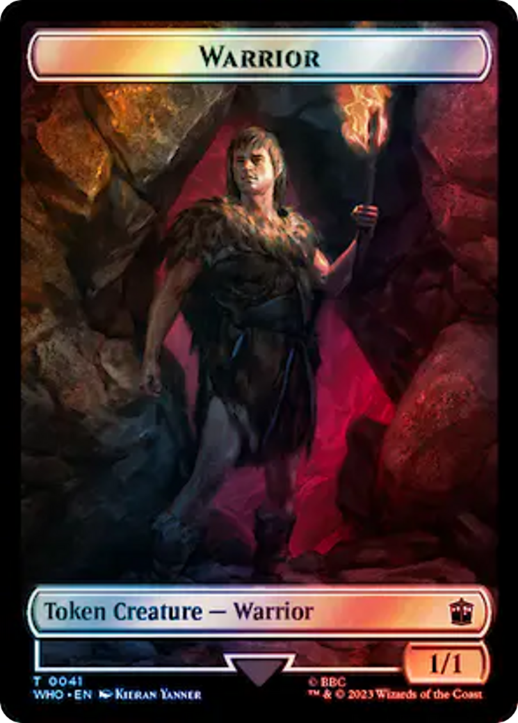 Warrior // Dinosaur Double-Sided Token (Surge Foil) [Doctor Who Tokens] | Enigma On Main