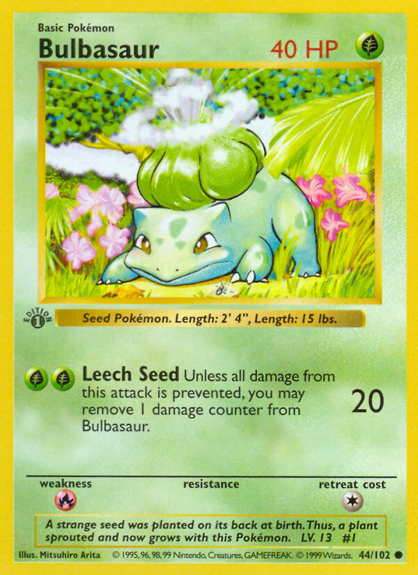 Bulbasaur (44/102) (Shadowless) [Base Set 1st Edition] | Enigma On Main