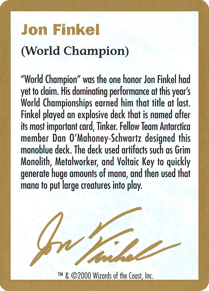 Jon Finkel Bio [World Championship Decks 2000] | Enigma On Main