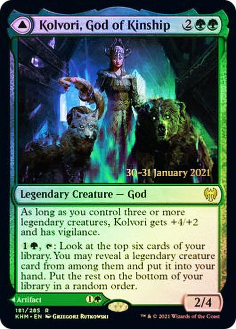 Kolvori, God of Kinship // The Ringhart Crest   [Kaldheim Prerelease Promos] | Enigma On Main